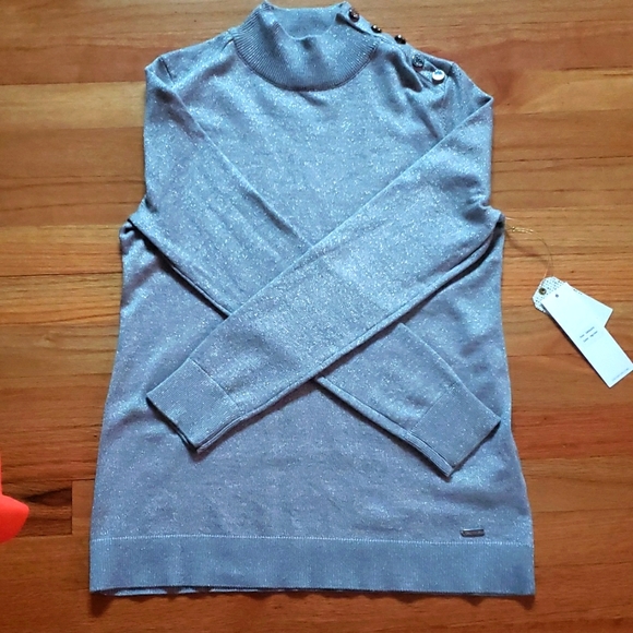 COPY - Calvin Klein Shiny & Bright Silver Sweater Metallic Small w/ Silver butt… - Picture 2 of 4